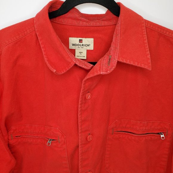 Vtg Woolrich Mens Red Button Up Shirt Jacket Shacket Sz XL Cotton Heavyweight. - Picture 2 of 11